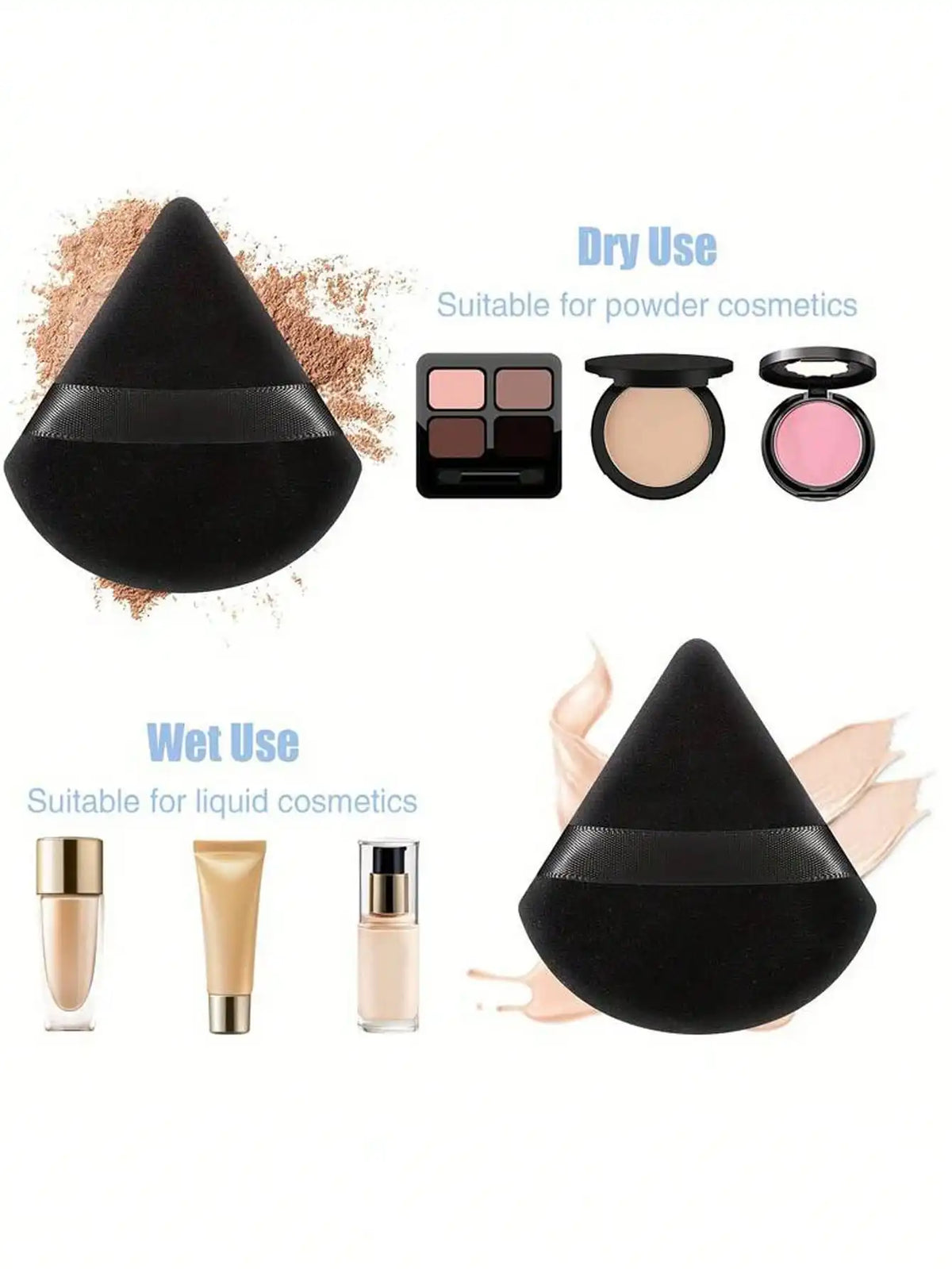 Triangular Velvet Makeup Puffs – Reusable Face & Eye Applicators Makeup Applicator Puffs Qme