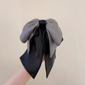 Glossy Pleated Bow Half-Up Hair Clip | Ribbon Barrette Bow Hair Clip Qme black