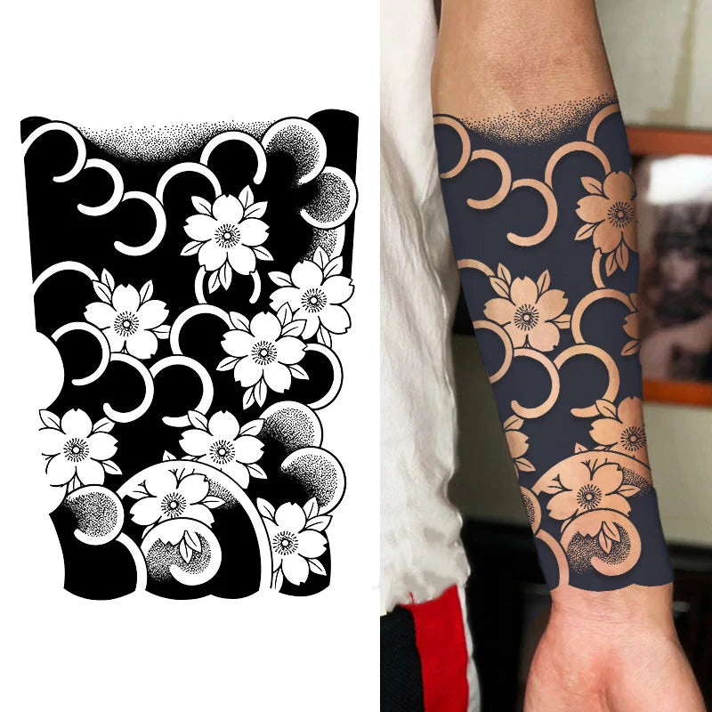 Japanese Wave Cherry Blossom Temporary Tattoo – Waterproof Temporary Tattoo Sticker Qst