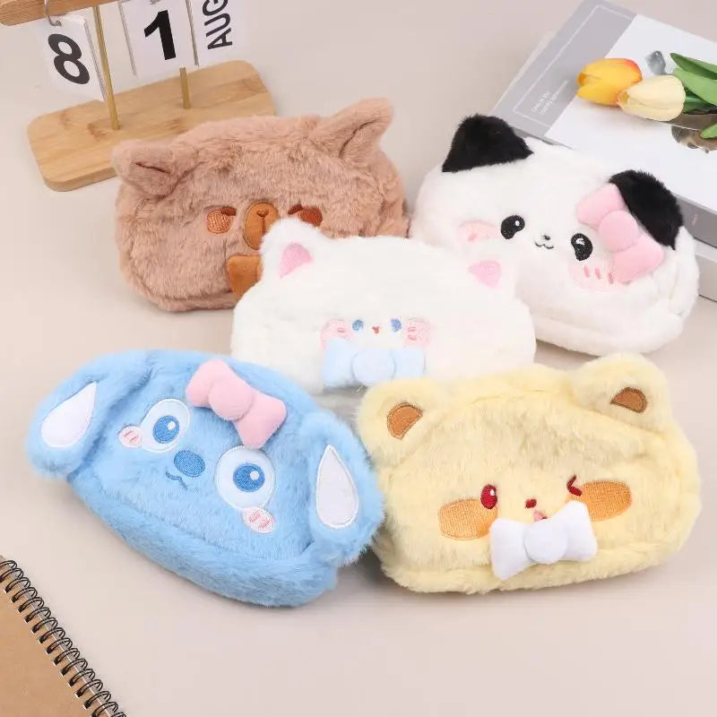 Cute Cartoon Animal Plush Pencil Case – Large Capacity Plush Pencil Case Qme