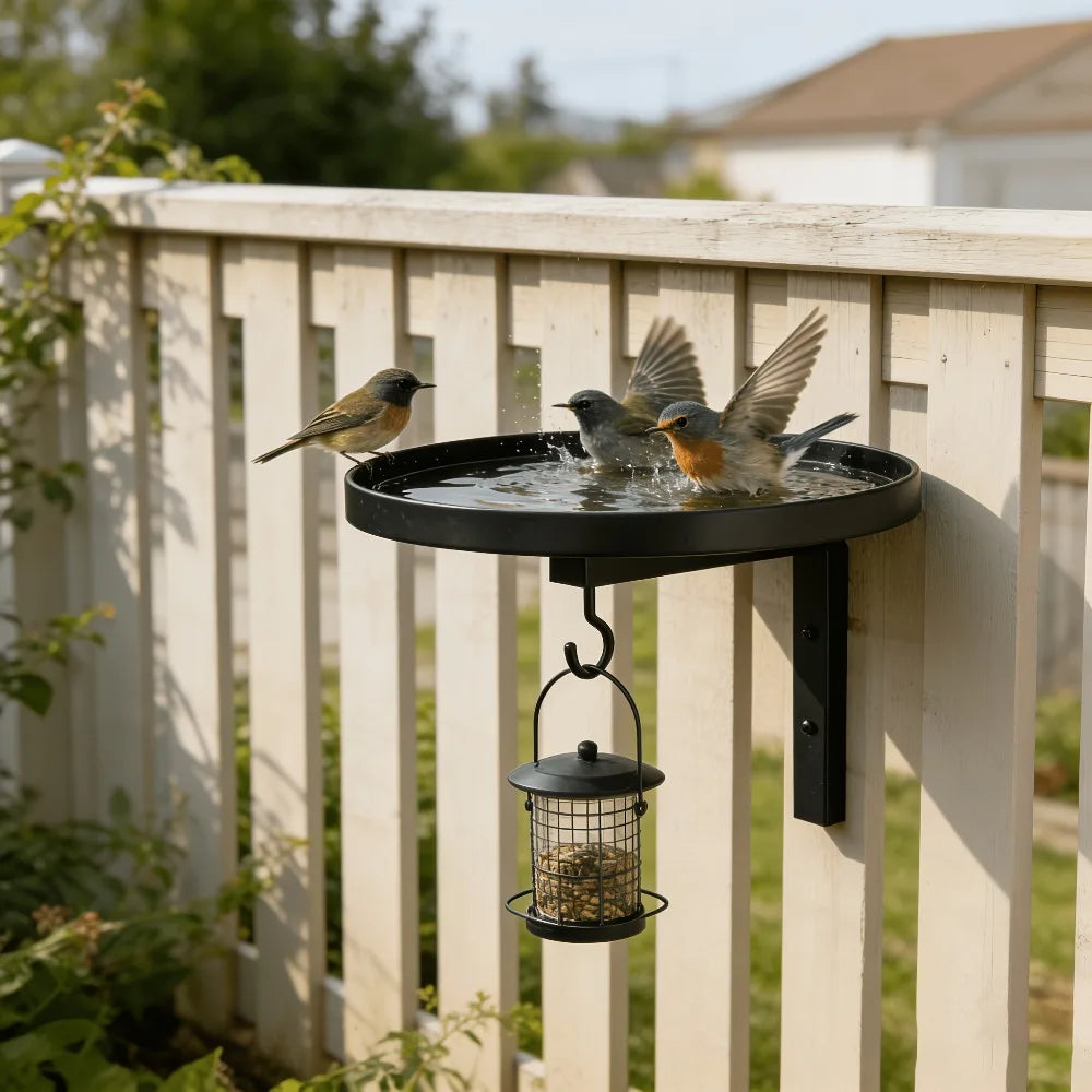 3-in-1 Wall Mounted Metal Bird Feeder Bath & Plant Hook | Rustic Wall Mounted Bird Feeder Qme