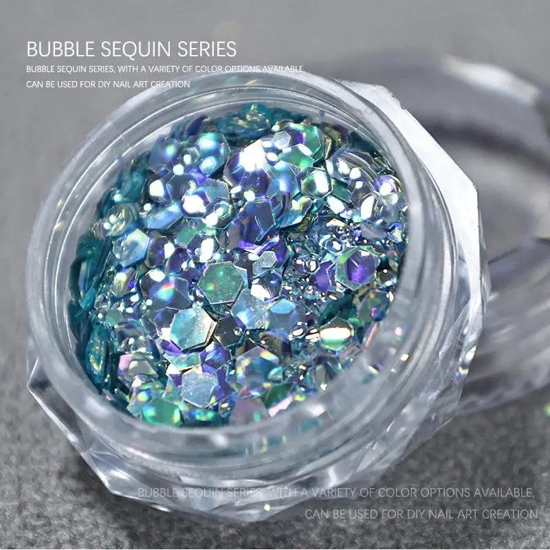 Hexagonal Glitter Sequin Nail Art Jar – Bubble & Mixed Glitter Nail Art Glitter Qst