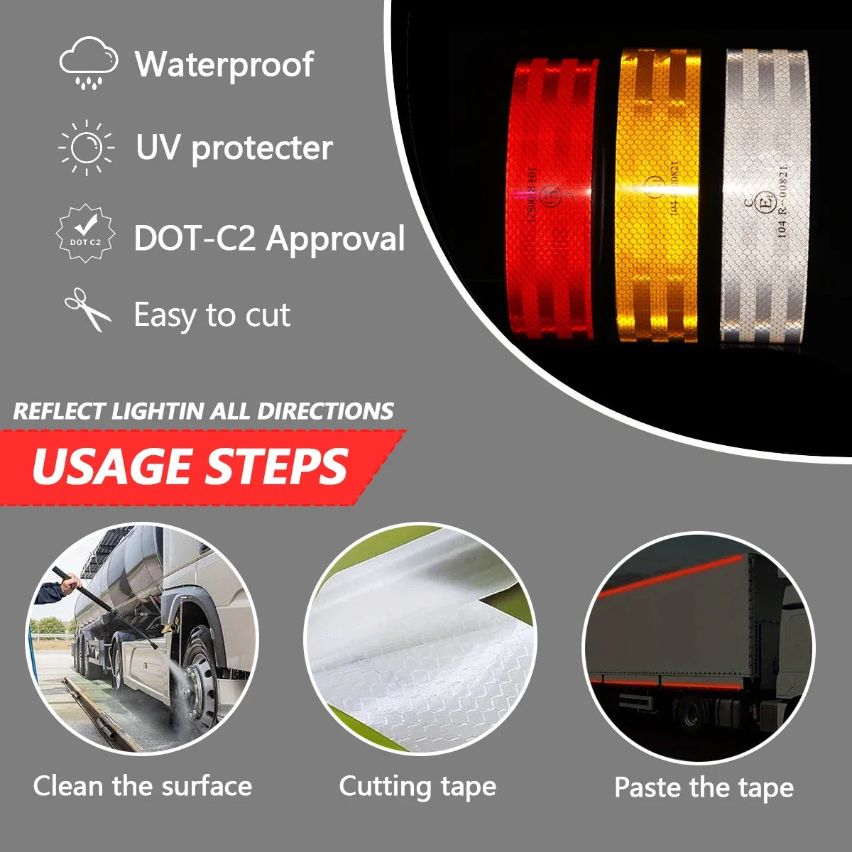 Reflective Safety Tape Self-Adhesive Warning Strip 8FT Reflective Safety Tape Qme