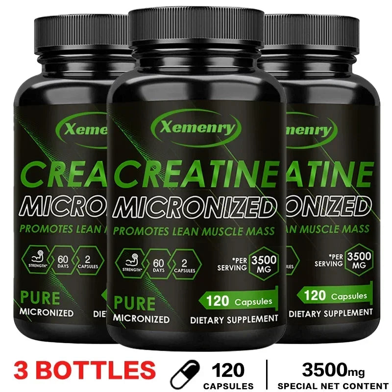 Xemenry Creatine Monohydrate Capsules – Muscle & Endurance Creatine Supplement Qst 120 Capsule-3bottles