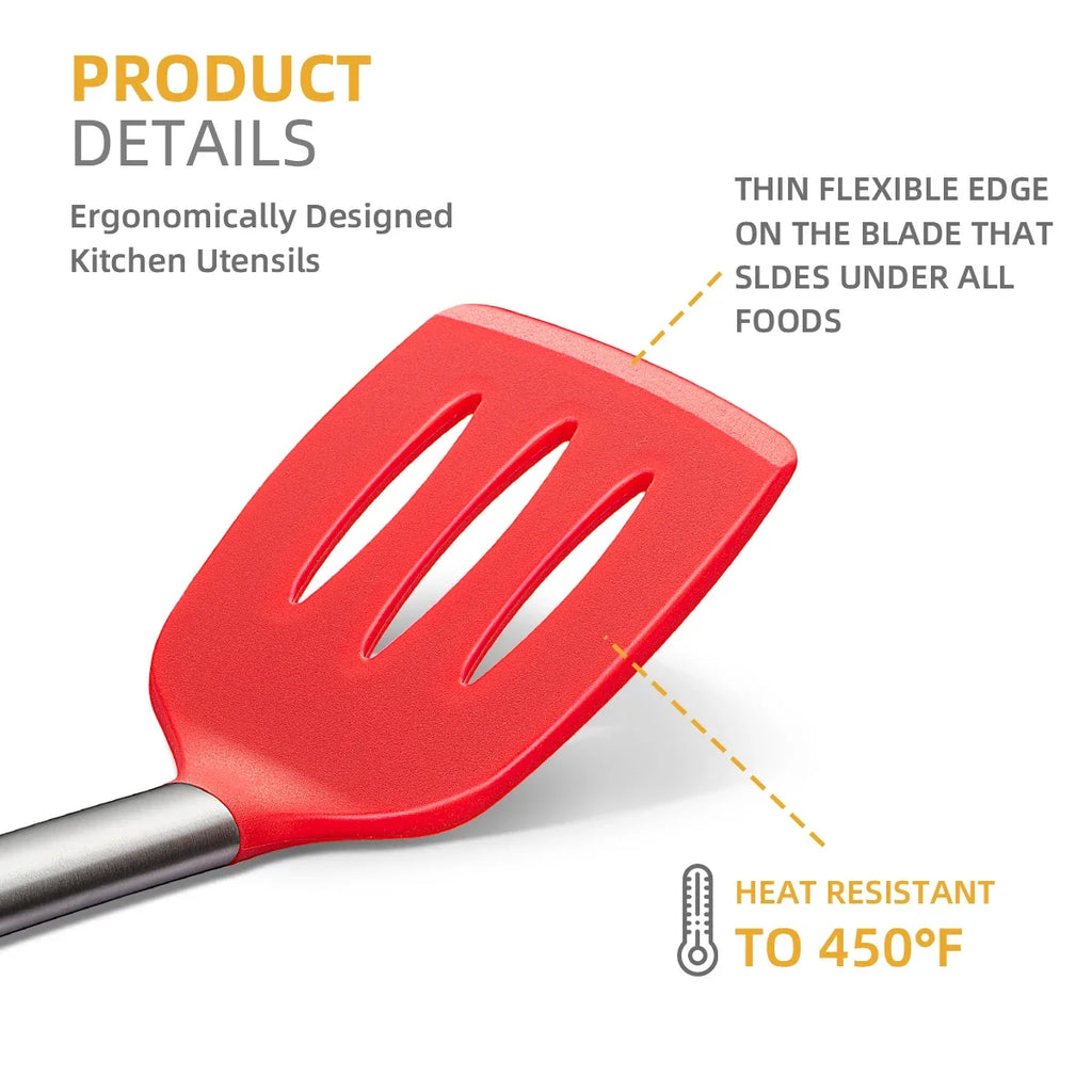 Silicone Slotted Spatula Turner | BPA-Free & Heat Resistant Silicone Spatula Turner Qme