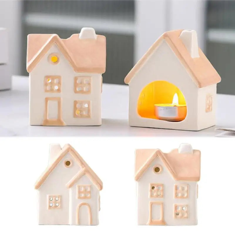 Painted Ceramic House Candle Holder – Christmas Home Decor Ceramic Candle Holder Qst