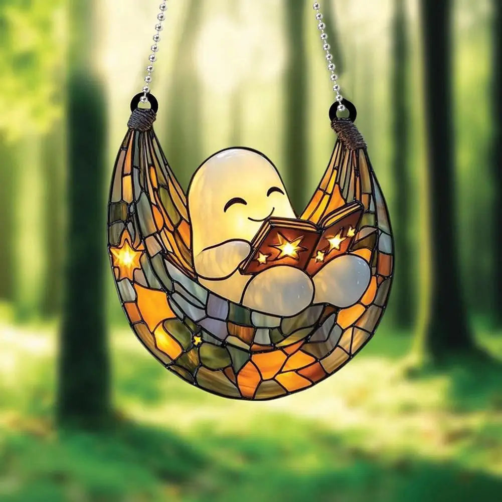 Halloween Ghost Reading Book Acrylic Suncatcher Hanging Decor Halloween Suncatcher Qme