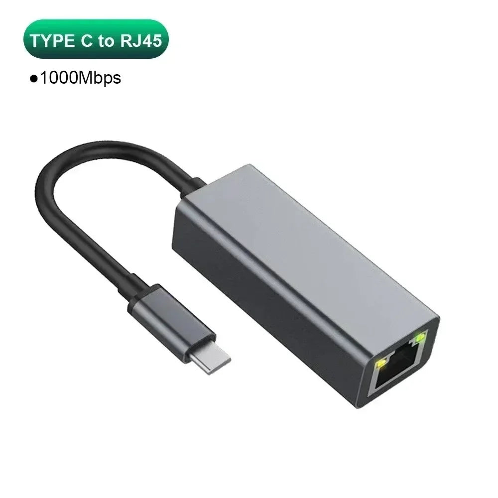 USB-C to RJ45 Gigabit Ethernet Adapter 100/1000Mbps USB-C Ethernet Adapter Qme USB C gray gigabit