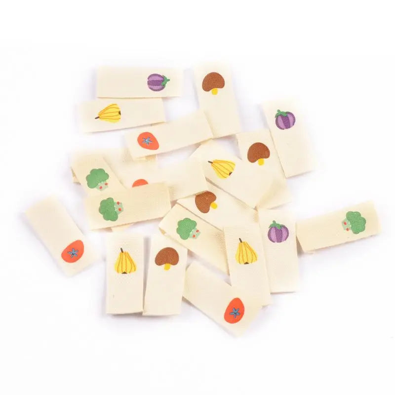 15 Mixed Pattern Cotton Sewing Labels – Mushrooms, Pears & More Woven Sewing Labels Qme