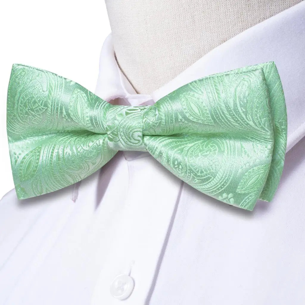 Men's Sage Teal Green Bow Tie, Pocket Square & Cufflinks Set Bow Tie Set Qme