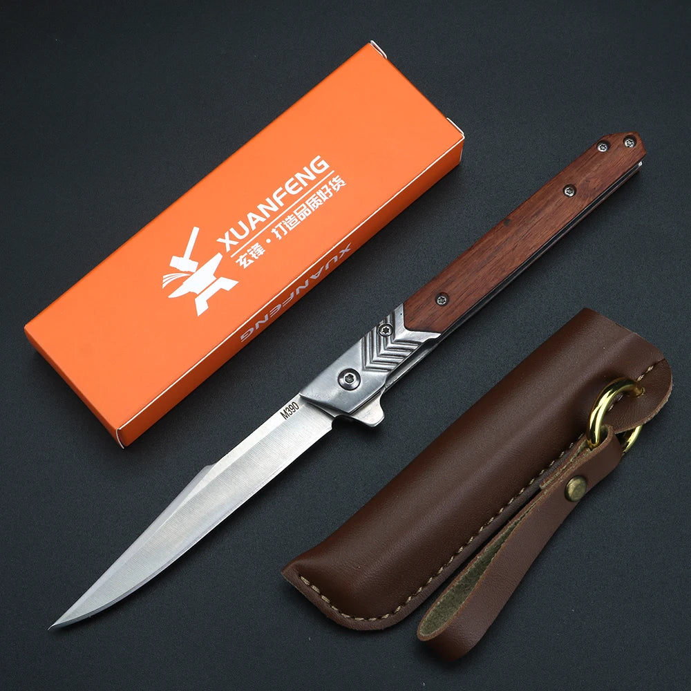 XUAN FENG Sandalwood Folding Knife – D2 Steel HRC 59 Folding Pocket Knife Qst A