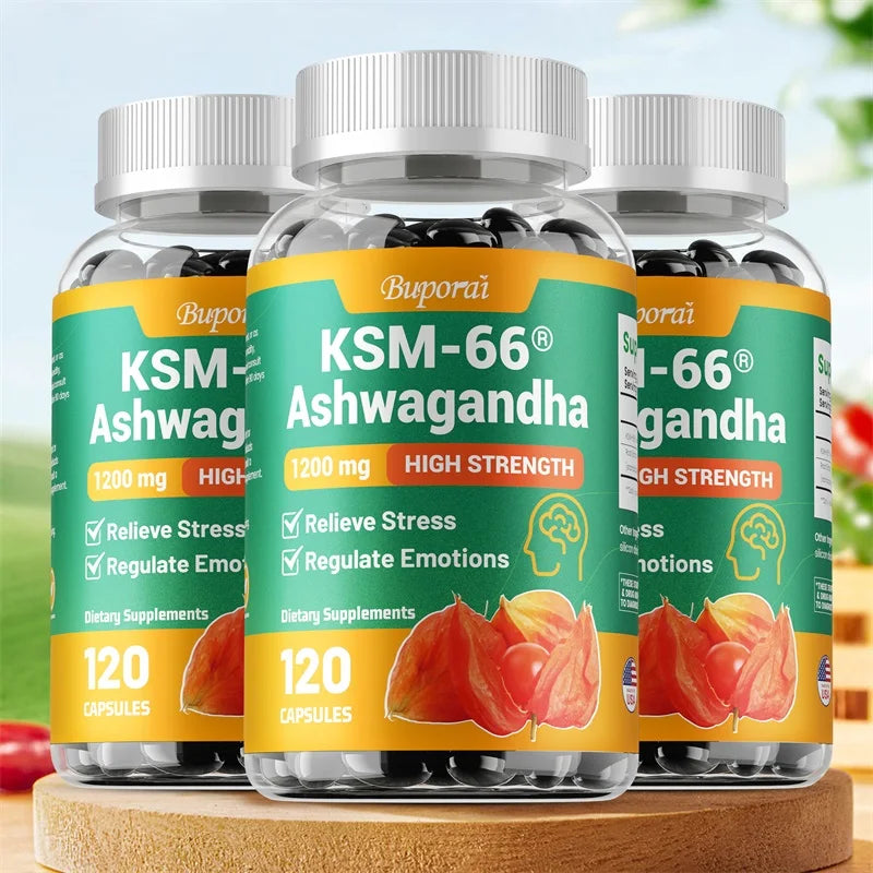 KSM-66 Ashwagandha Capsules 1200mg – Adaptogen Supplement Herbal Supplement Qst