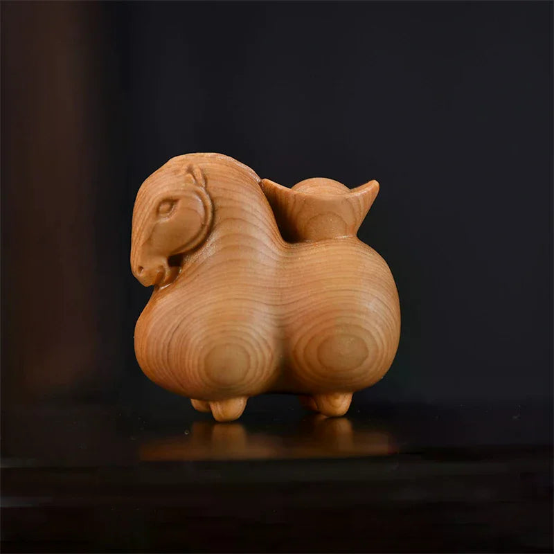 Handcrafted Wooden Horse Ornament | Chinese Zodiac Statue Decorative Figurine Qme