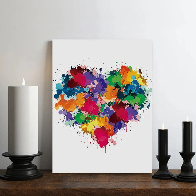 Abstract Colorful Heart Canvas Wall Art – Modern Watercolor Print Canvas Wall Art Qst