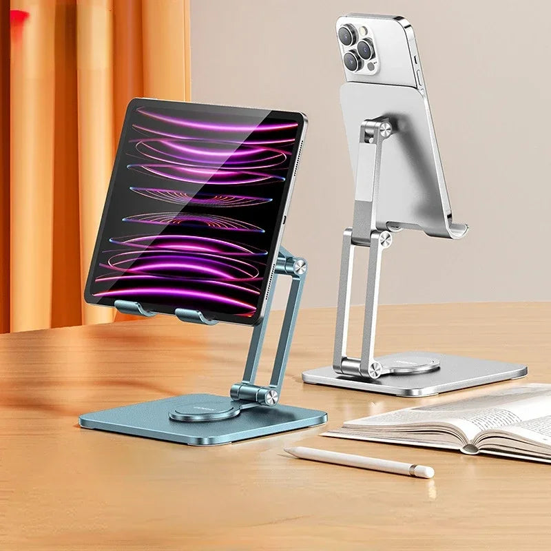 360° Metal Desk Phone & Tablet Stand – Adjustable & Foldable Phone & Tablet Stand Qme silvery