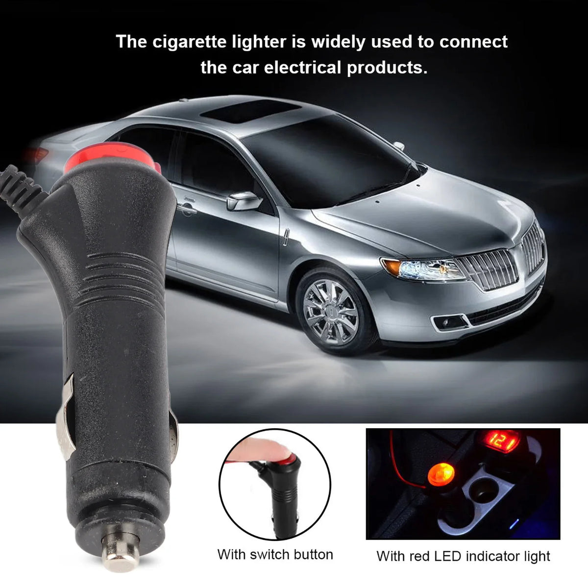 1.5m Car Cigarette Lighter Plug Adapter On/Off Switch 12V 24V Car Power Adapter Qme