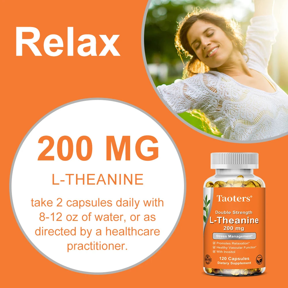 Natural L-Theanine 200mg – 120 Vegetarian Capsules Amino Acid Supplement Qst