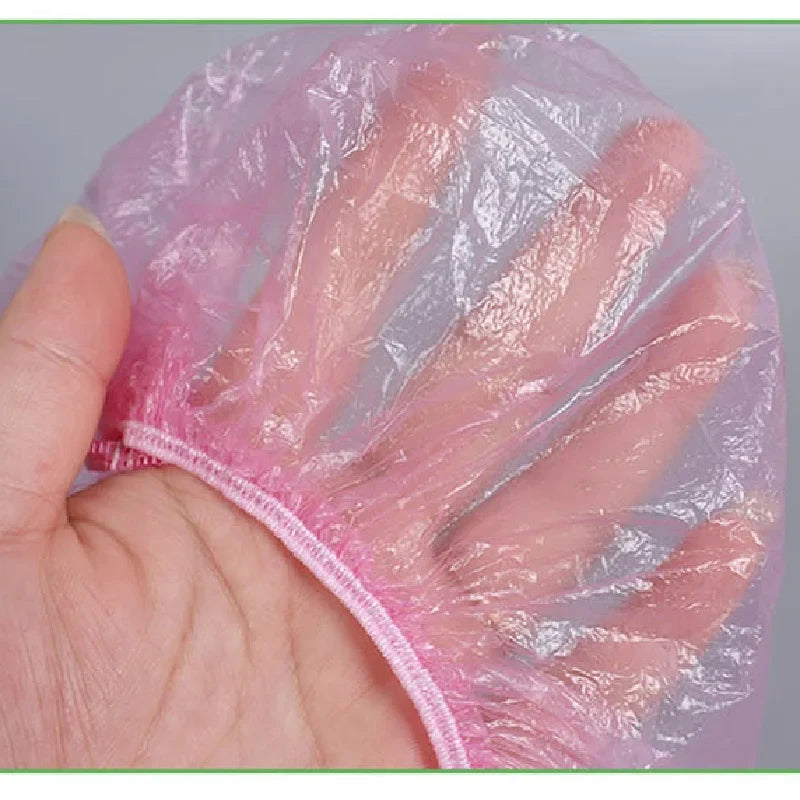 Disposable Shower Caps Waterproof PE Plastic – 100 pcs Spa Salon Disposable Shower Cap Qme