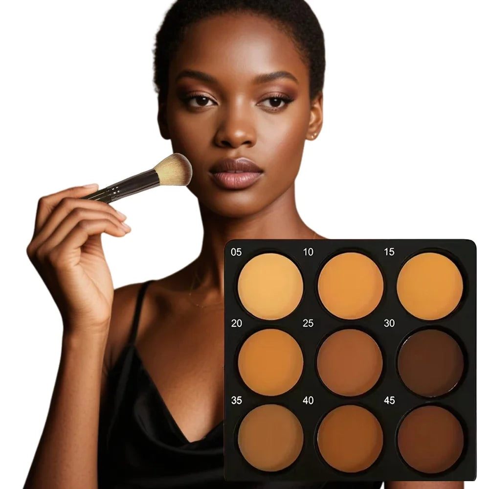 9-Color Waterproof Contour Concealer Matte Palette & Brush Contour Makeup Palette Qme