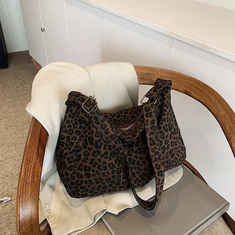 Women's Leopard Print Large Capacity Shoulder Crossbody Bag Shoulder Crossbody Bag Qme