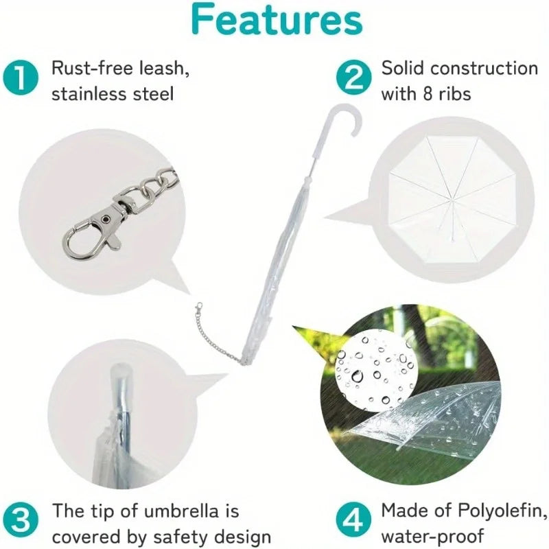 Small Transparent Dog Umbrella with Metal Chain & Strap Dog Rain Umbrella Qme