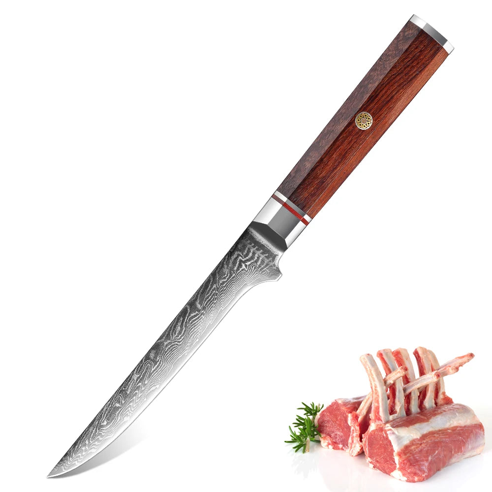 XITUO Damascus Steel Kitchen Knife Set – 67-Layer VG10 Kitchen Knife Set Qst Boning Knife