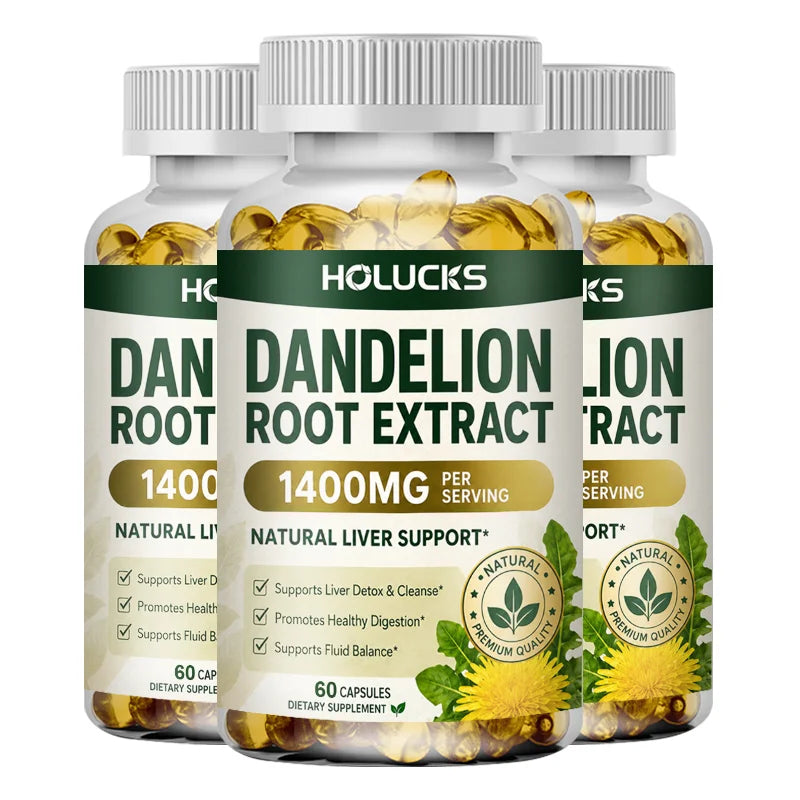 HOLUCKS Dandelion Root Extract Capsules – Liver & Digestive Support Herbal Supplement Qst 60pcs - 3 BOX