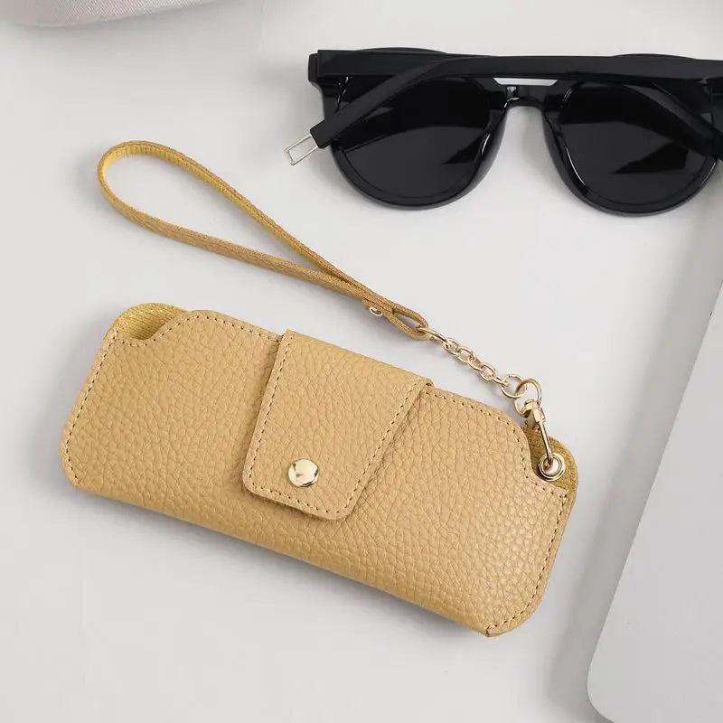PU Leather Glasses Case with Wrist Strap – Travel Sunglasses Pouch Eyeglass Case Qst A1 Yellow
