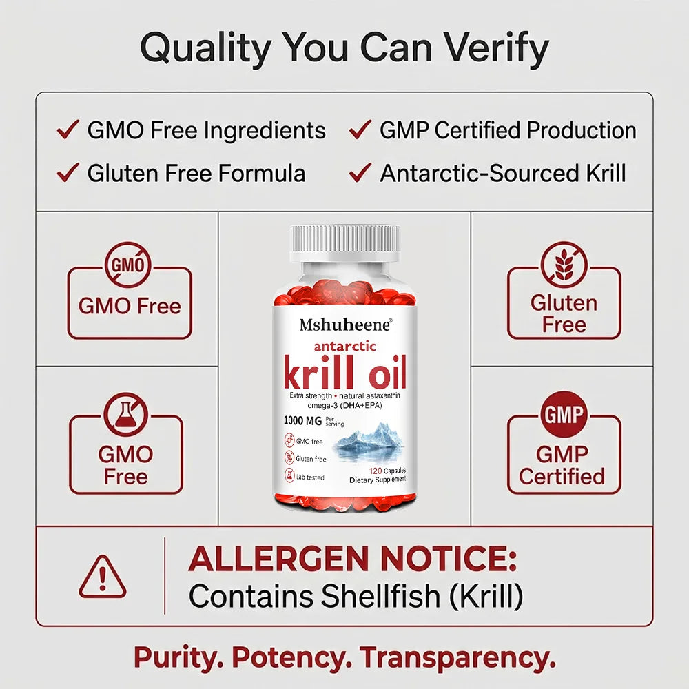 Krill Oil 1000mg Capsules – Omega-3 EPA DHA Astaxanthin Krill Oil Supplement Qst