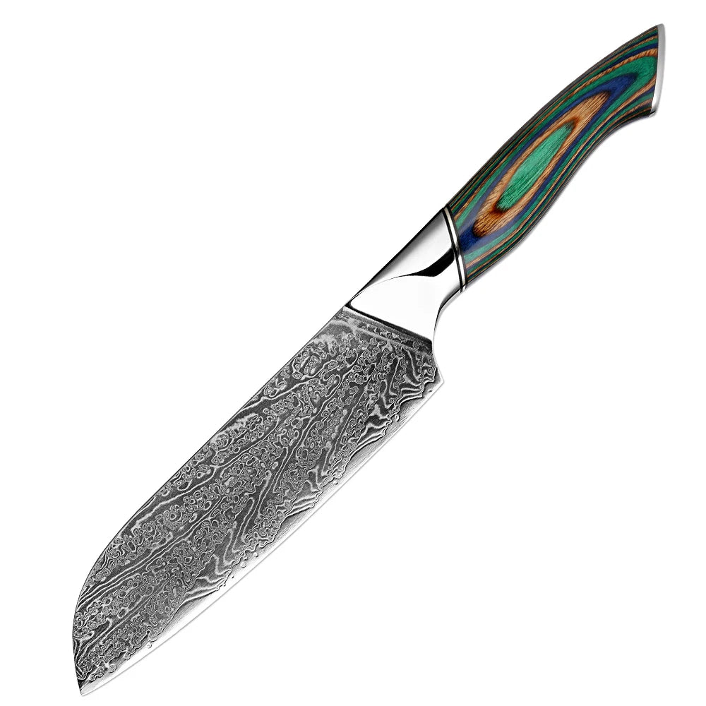 Xituo Damascus Steel Chef Knife Set – Green Wood Handle Chef Knife Set Qst Santoku Knife