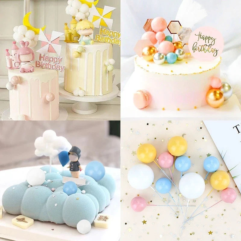 Gold Silver Ball Cake Toppers – DIY Birthday & Wedding Flags Cake Topper Set Qme
