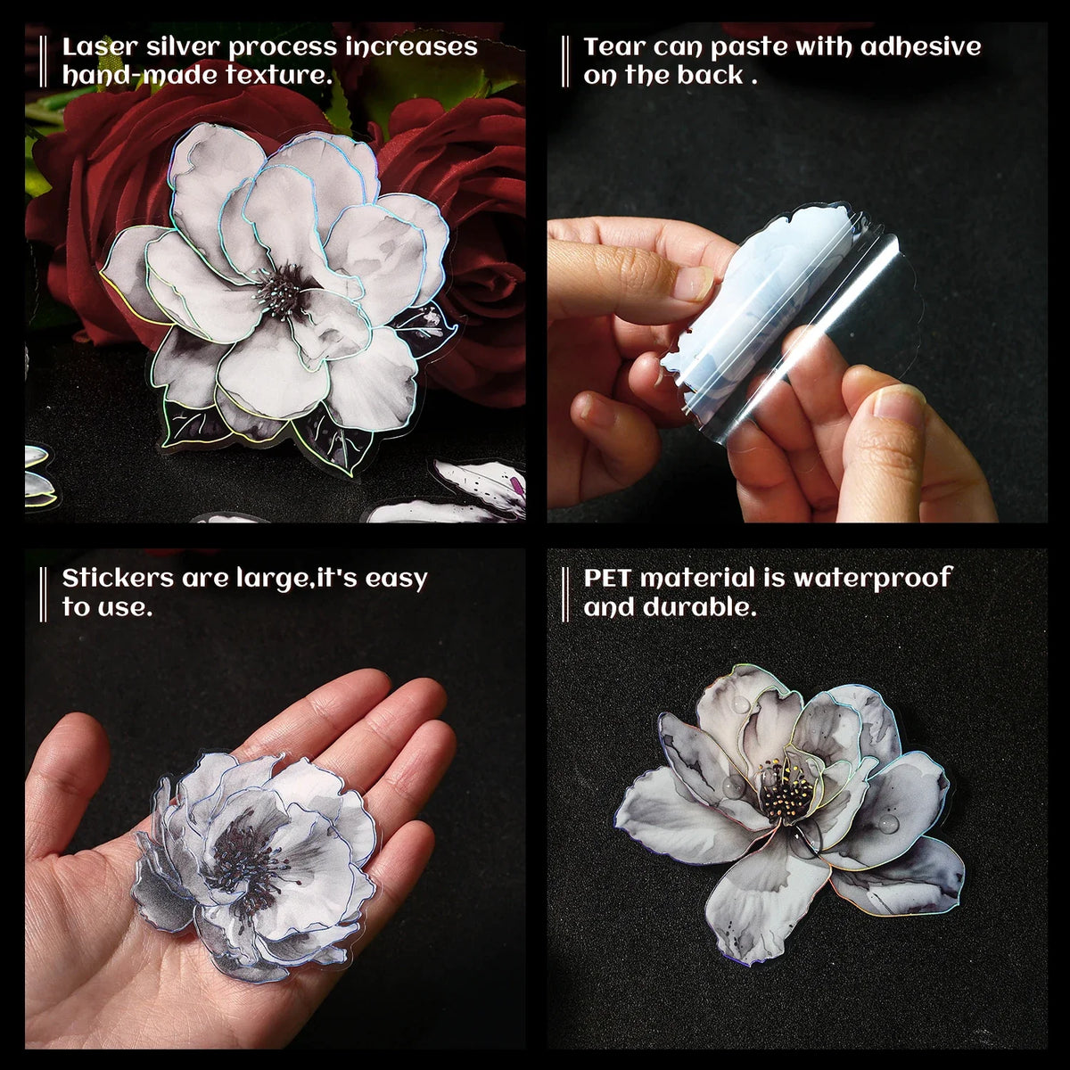 Ink Dyed Flowers PET Stickers – Scrapbooking & DIY Journaling Scrapbooking Stickers Qme
