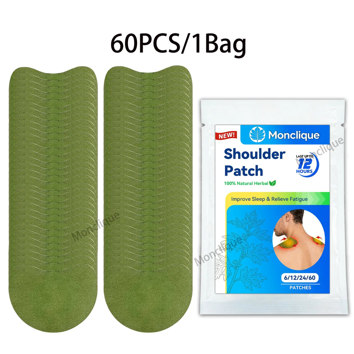 Herbal Shoulder & Neck Massage Patches – Self-Adhesive 12/60 Pcs Herbal Wellness Patch Qst 60Pcs