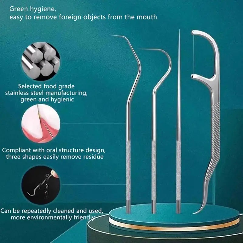 Reusable Stainless Steel Toothpick & Floss Teeth Cleaner Set Reusable Toothpick Set Qme