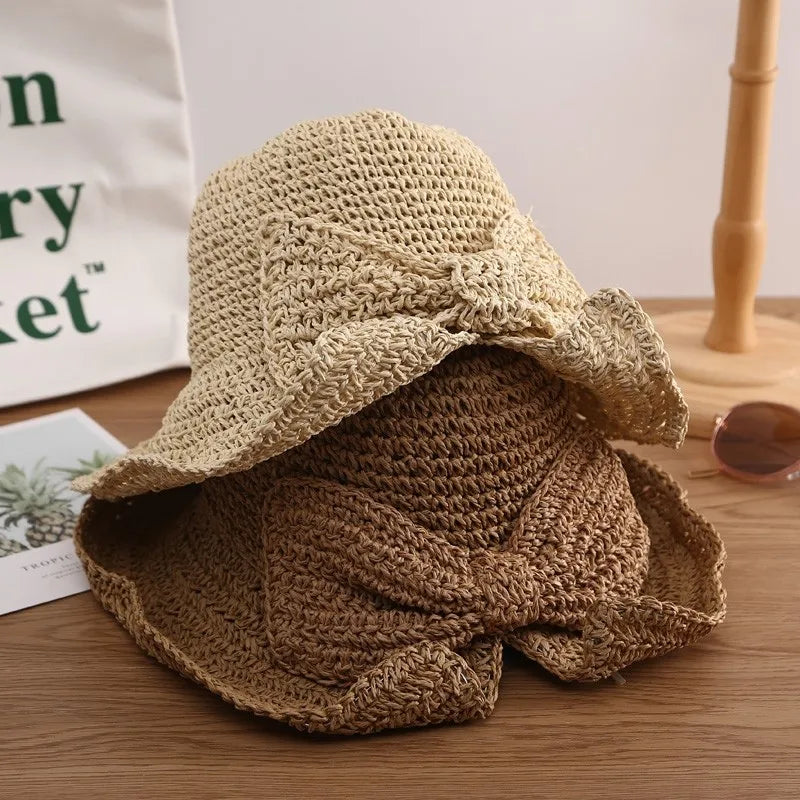 Wide Brim Foldable Straw Sun Hat – Beach & Travel Women Girls Wide Brim Sun Hat Qme