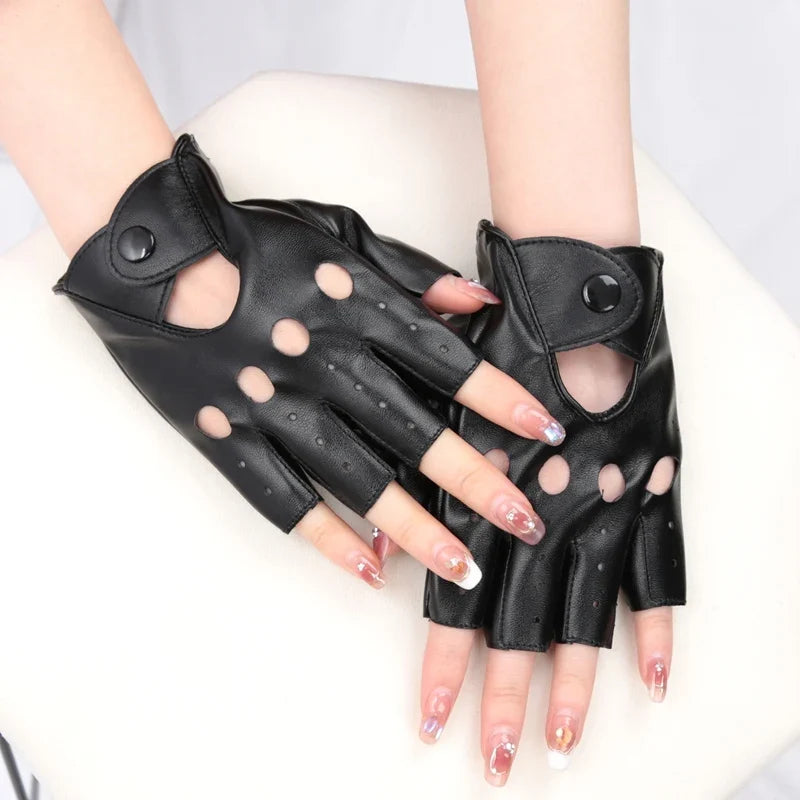 Unisex Punk Fingerless Gloves – Synthetic Leather Riding Fingerless Riding Gloves Qme A3 One Size