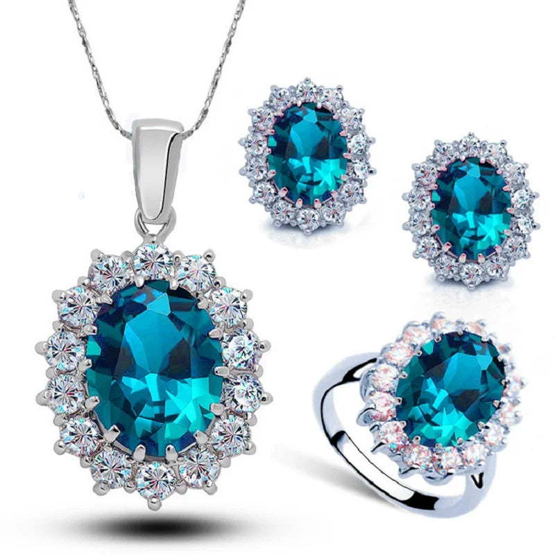 925 Sterling Silver Plated Cubic Zirconia Wedding Jewelry Set Wedding Jewelry Set Qme