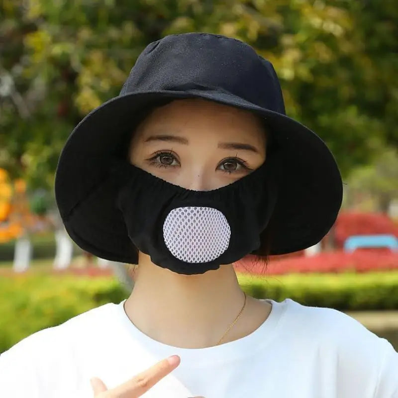 Women's Wide Brim Floral Sun Hat – Anti-UV Neck Cover Wide Brim Sun Hat Qst Black