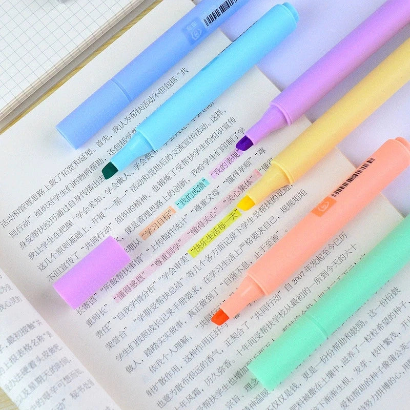8 Macaron Highlighter Pens Slanted Tip – Pastel Color Set Highlighter Pen Set Qme
