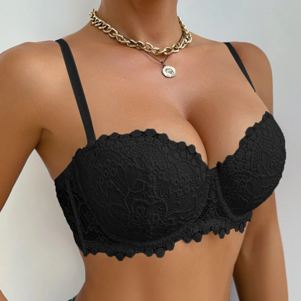 Zeriluna Lace Push-Up Underwire Bra – Detachable Straps, Deep V Push-Up Lace Bra Qst