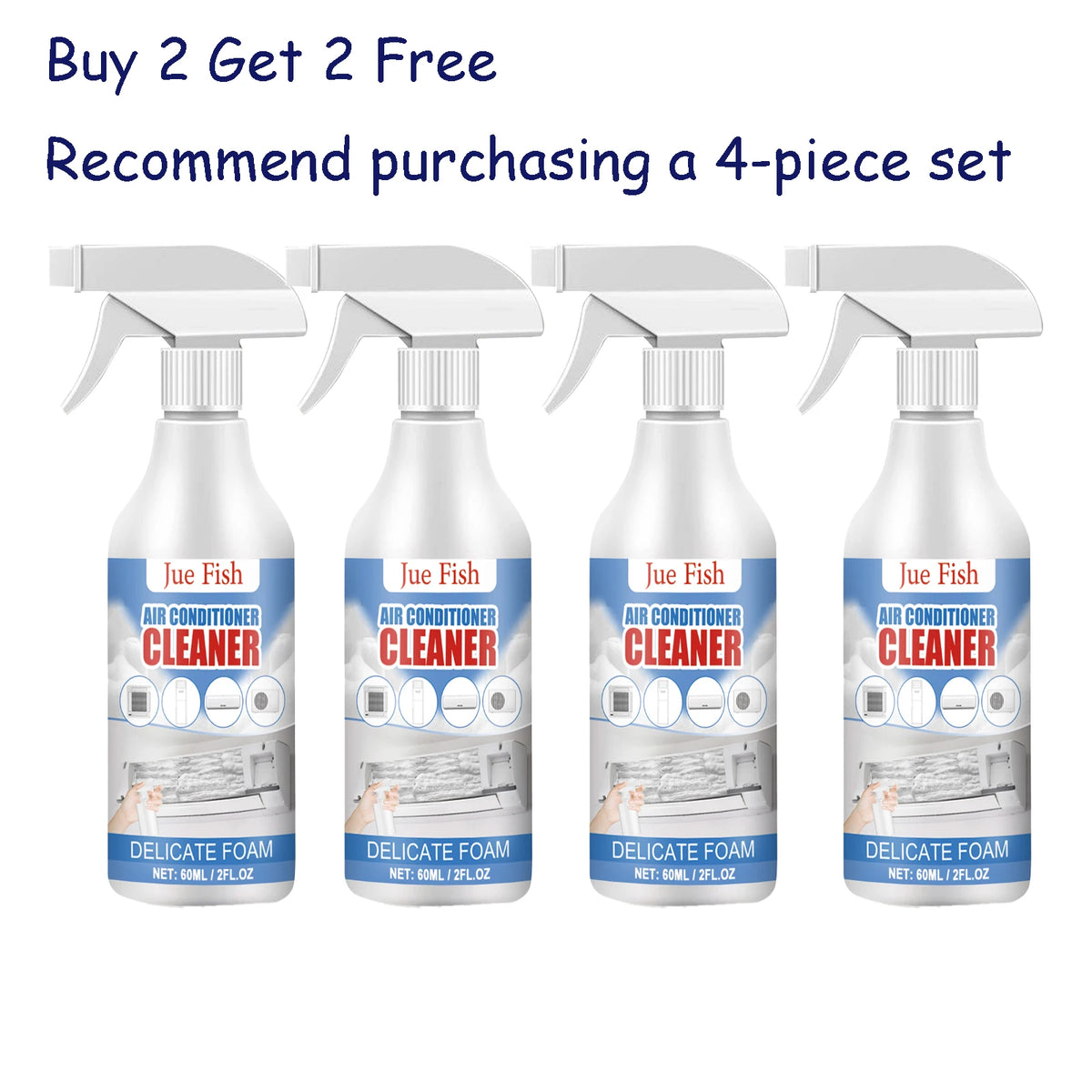 Jue-Fish AC Cleaner Spray – No-Dismantle Deep Clean 60ml AC Cleaner Spray Qst 4 pcs