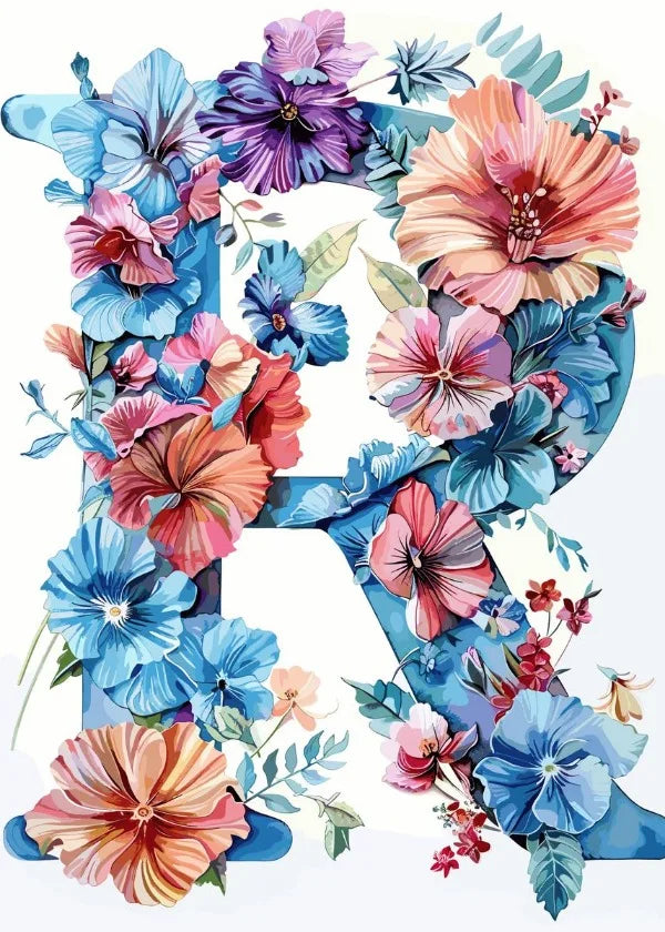 Flower Alphabet Wreath Canvas Wall Art – Modern Poster Canvas Wall Art Qst