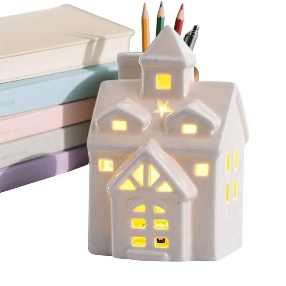 Christmas Ceramic Light-Up House Table Centerpiece | Holiday Decor Christmas Centerpiece Qme A China Mainland