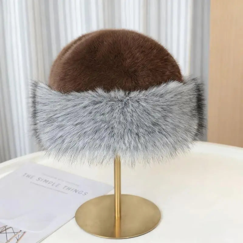 Women's Winter Plush Faux Fur Bucket Hat – Windproof & Warm Winter Bucket Hat Qst A9