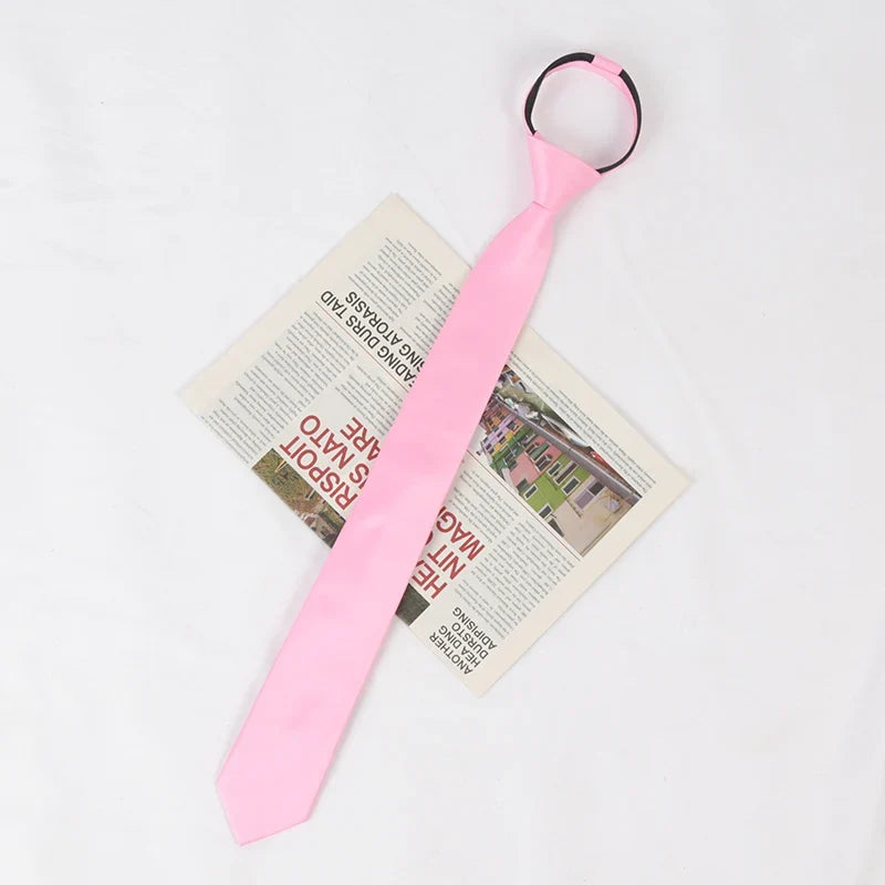 Solid Skinny Zipper Necktie for Men & Women | Wedding Tie Zipper Necktie Qme pink