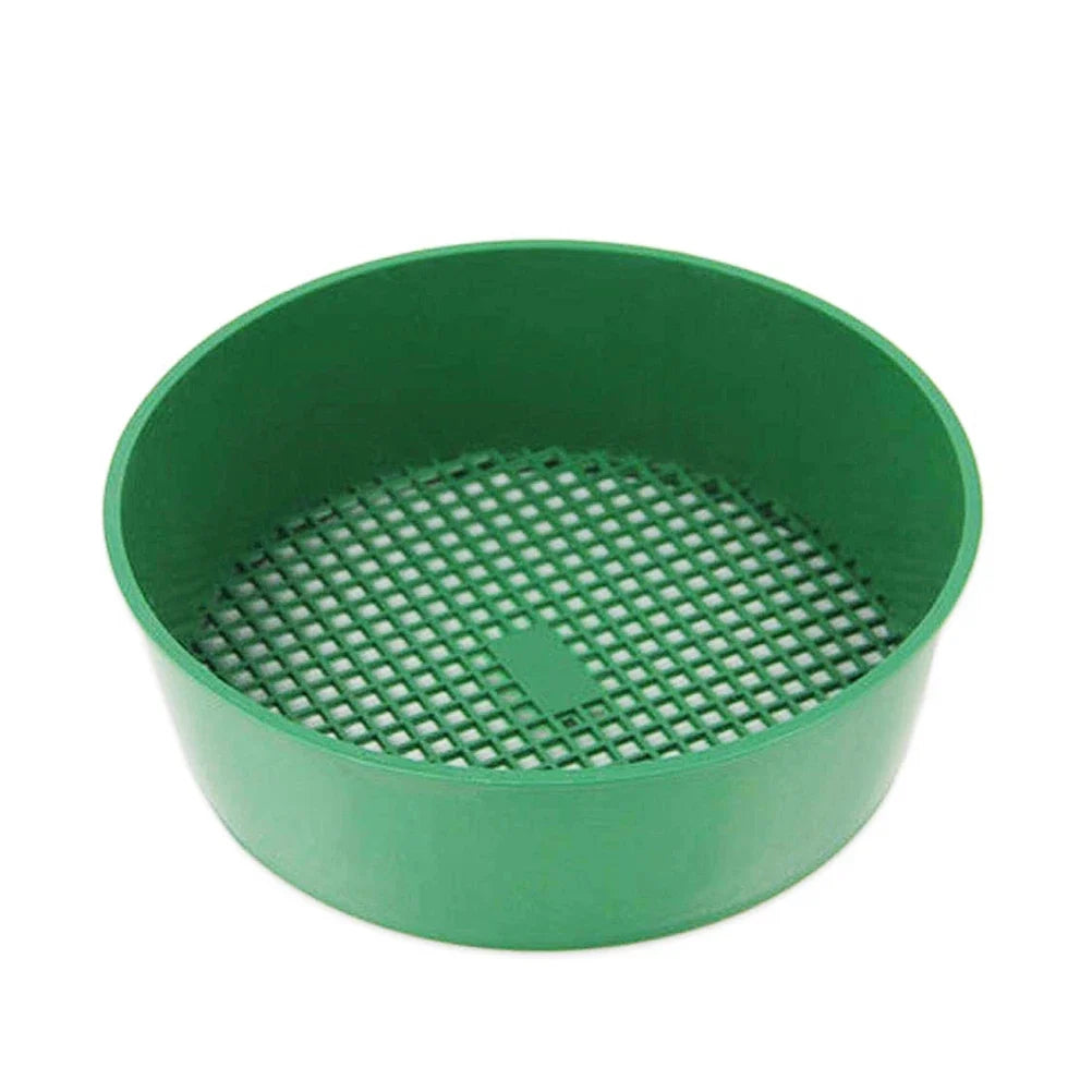 Round Soil Sieve Fine Mesh PP Filter for Gardening Garden Soil Sieve Qme green