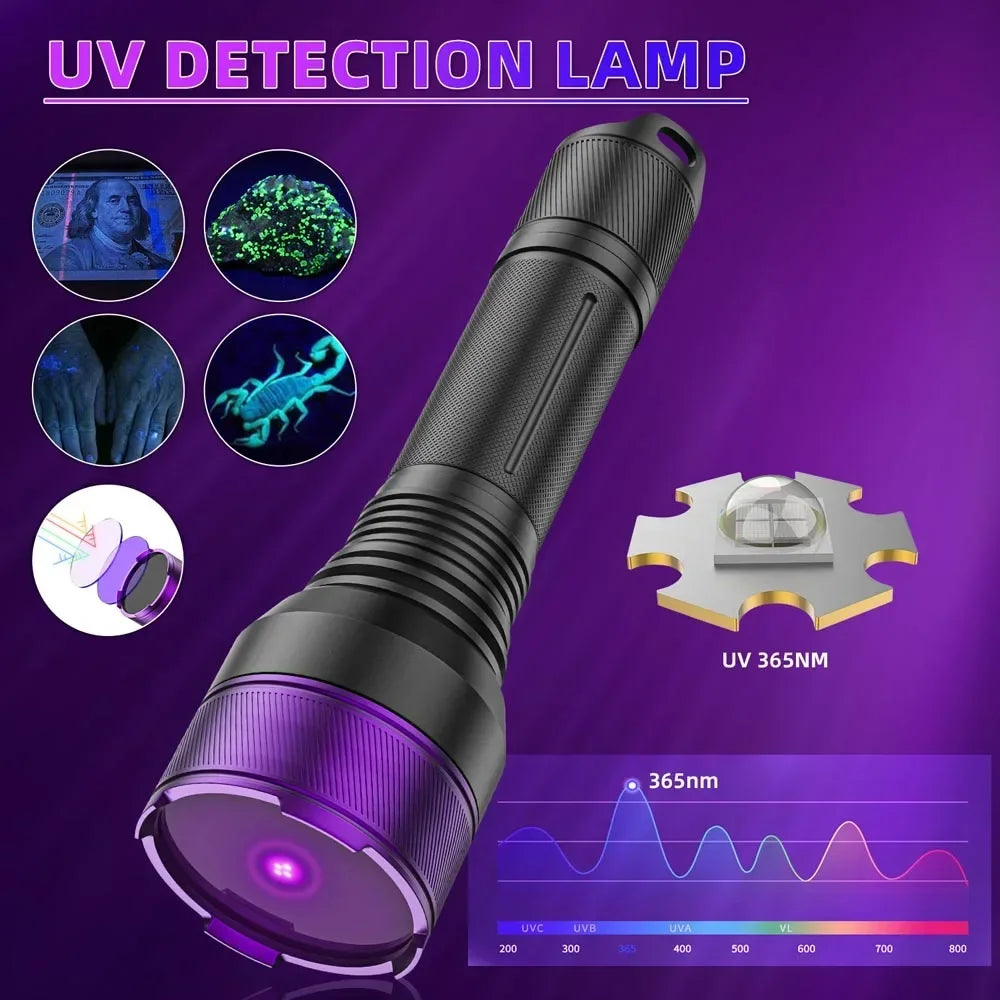 365nm UV Blacklight Flashlight – 4-Core 40W Rechargeable Torch UV Blacklight Flashlight Qst