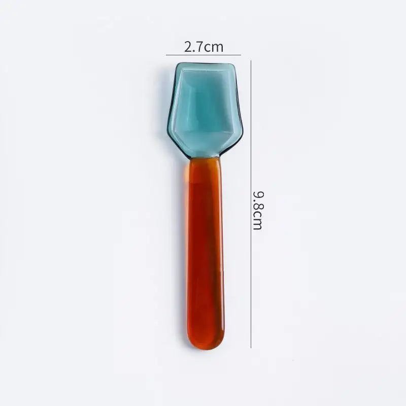 Colorful Glass Dessert Spoons | Heat & Cold Resistant, 6 Colors Glass Dessert Spoon Qme A2