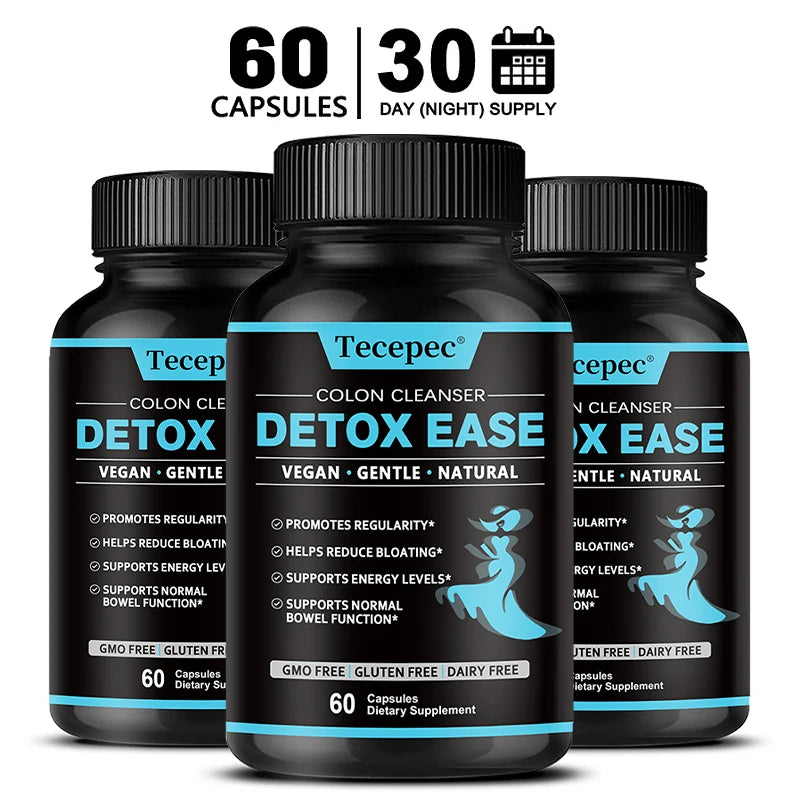 Tecepec Colon Cleanser Capsules – Vegan Fiber & Probiotics Digestive Supplement Qst 60 count-3 bottle