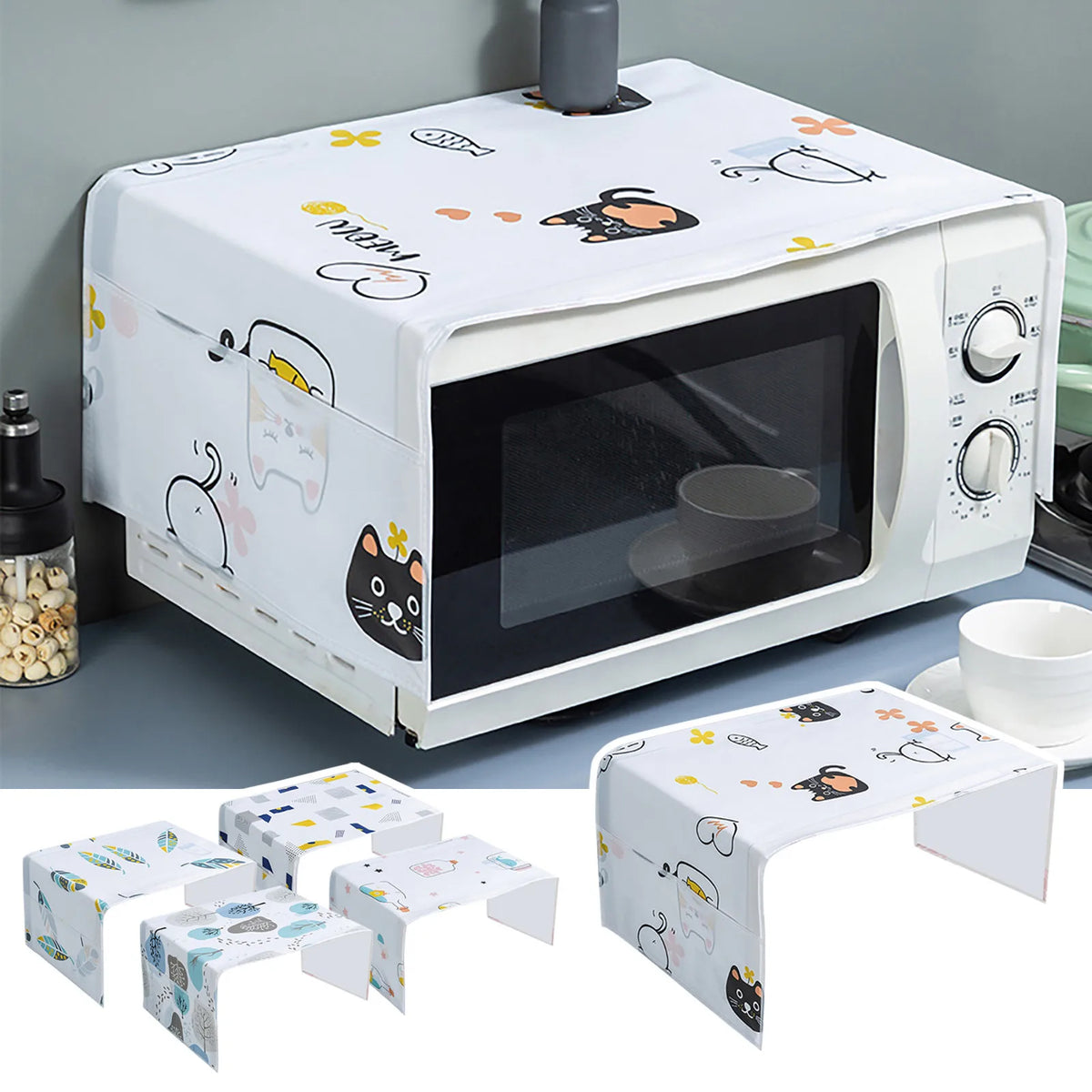 Cartoon Microwave Dust Cover – Cute Printed Oven Protector Appliance Dust Cover Qme